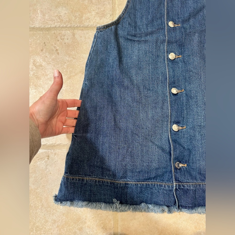 American Eagle Denim Jumper S Raw Hem Cottagecore Jean Dress Pinafore Country - Picture 7 of 11
